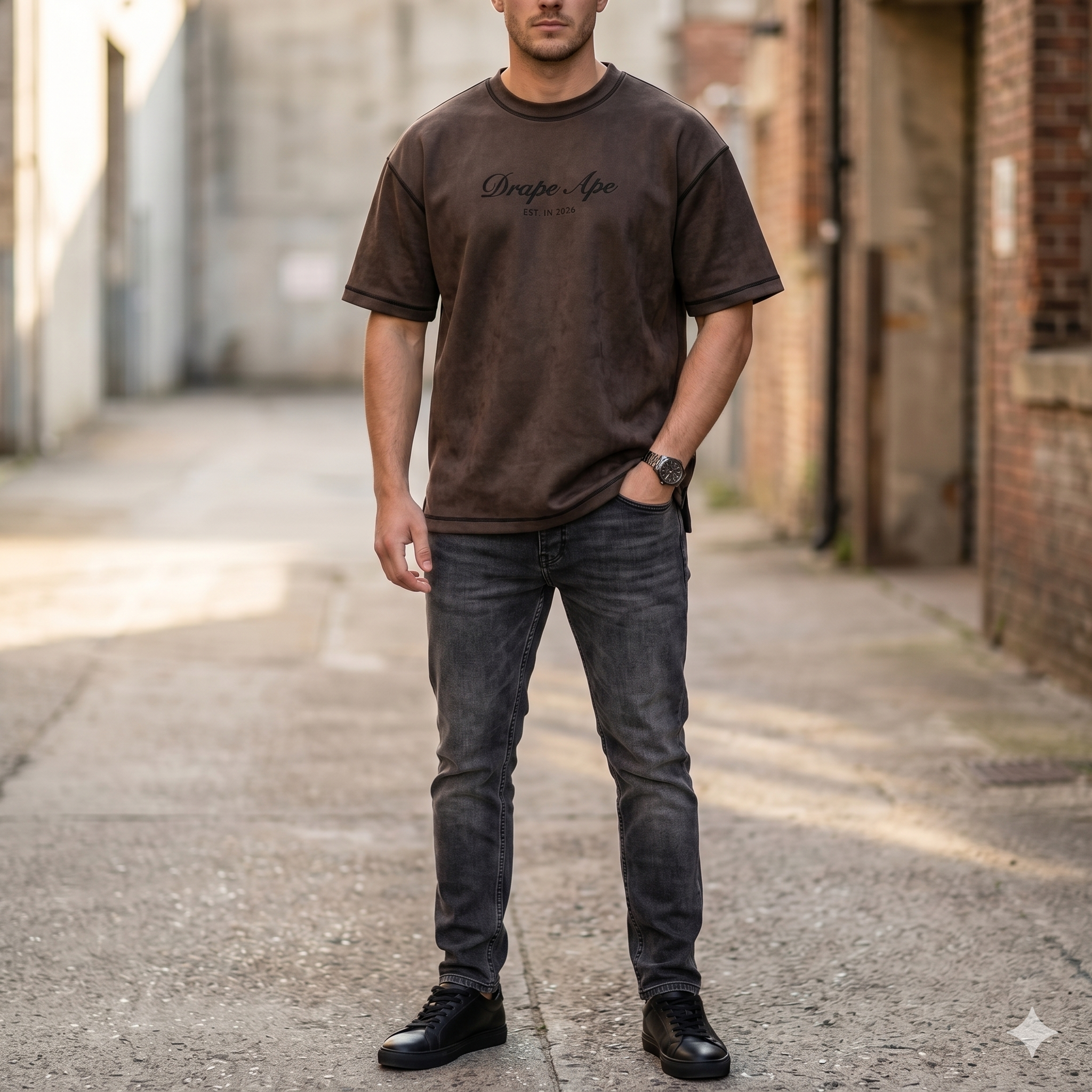ESSENTIALS EMBROIDERED SIGNATURE T-SHIRT – BROWN